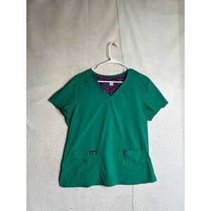 Koi Basics Green V-Neck Scrub Top Medical Uniform Style 373 Womens Large